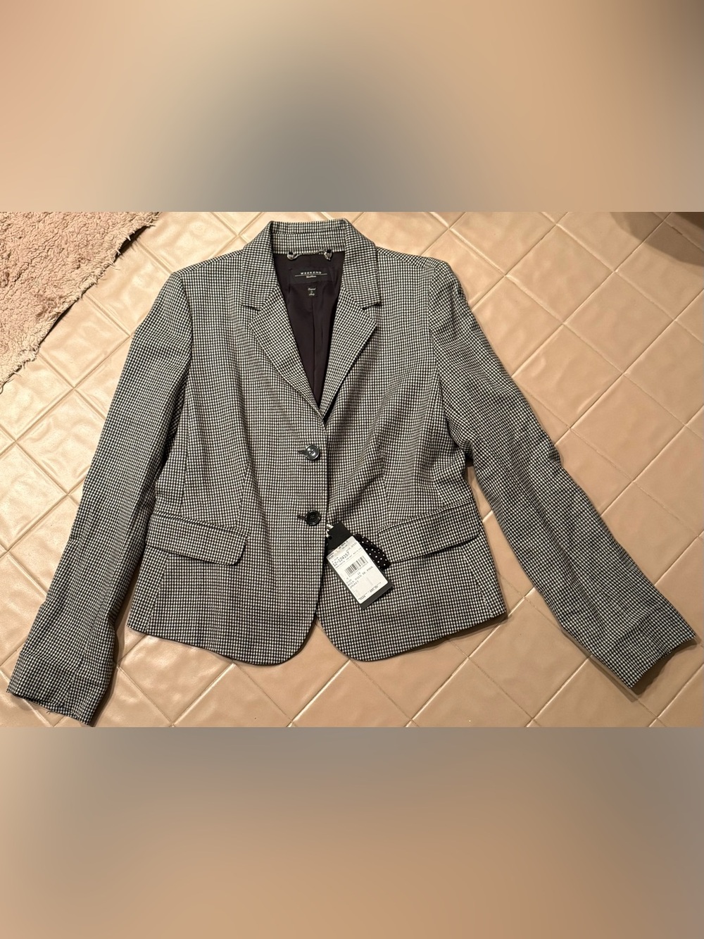NWT Weekend Max Mara black Houndstooth Wool Blazer Jacket 14 Italy MSRP $495